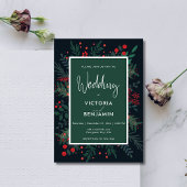 Elegant kerst gebladerte rood en groen bruiloft kaart