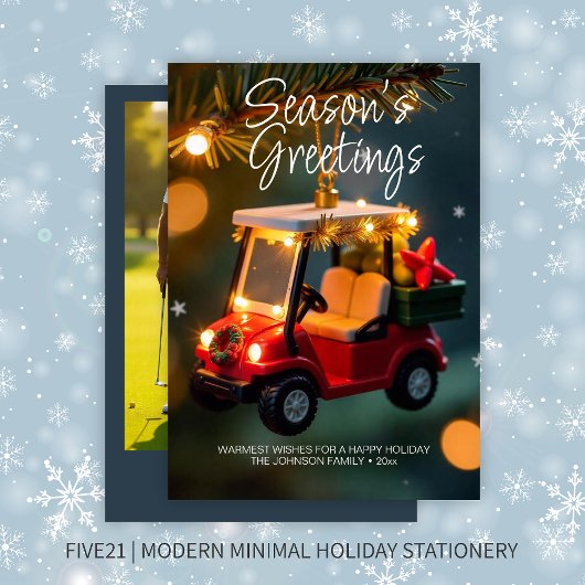 Elegant Kerst Golfkar Ornament · Foto Marine Feestdagenkaart