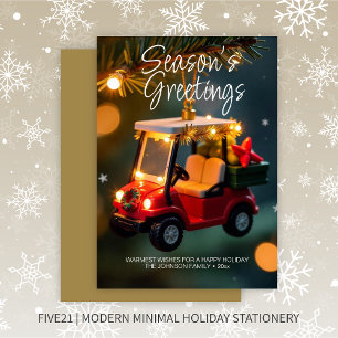 Elegant Kerst Golfkar Ornament · Goud Feestdagenkaart