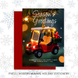 Elegant Kerst Golfkar Ornament · Rood Feestdagenkaart