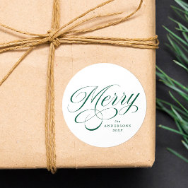 Elegant Kerst Groen Calligrafie Schrift Vakantie Ronde Sticker