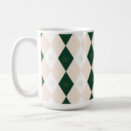 Elegant kerst harlekijnpatroon met sneeuwvlok koffiemok