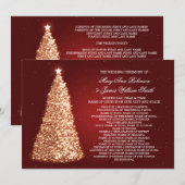 Elegant Kerst Huwelijksprogramma Goud Rood Programmakaart (Voorkant / Achterkant)