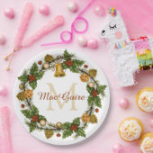 Elegant Kerst Krans Monogram Initiaal Papieren Bordje (Feest)