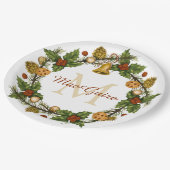 Elegant Kerst Krans Monogram Initiaal Papieren Bordje (Gekanteld)