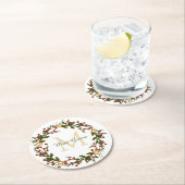 Elegant Kerst krans Monogram Initiaal Ronde Kartonnen Onderzetter (Insitu)