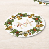 Elegant Kerst Krans Monogram Initiaal Ronde Kartonnen Onderzetter (Gebogen)