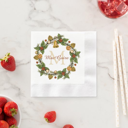  Elegant Kerst Krans Monogram Initiaal Servet (Insitu)