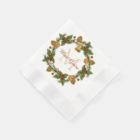 Elegant Kerst Krans Monogram Initiaal Servet (Hoek)