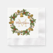 Elegant Kerst Krans Monogram Initiaal Servet (Voorkant)