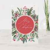Elegant Kerst Loof Bes Bladeren Feestdagen Kaart (Voorkant)
