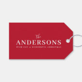 Elegant kerst | Moderne, minimale helderrode naam Cadeaulabel (Voorkant (Horizontaal))