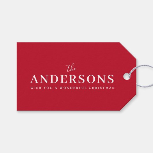Elegant kerst | Moderne, minimale helderrode naam Cadeaulabel (Voorkant (Horizontaal))