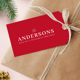 Elegant kerst | Moderne, minimale helderrode naam Cadeaulabel