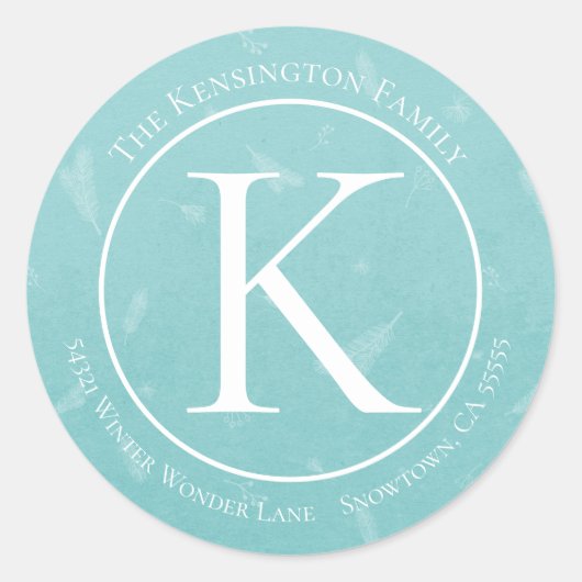 Elegant Kerst Monogram Pine takken Adres Ronde Sticker (Voorkant)