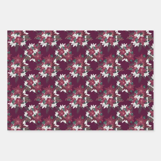 Elegant Kerst Paarse Bloemen Diamantpatroon Inpakpapier Vel (Voorkant)