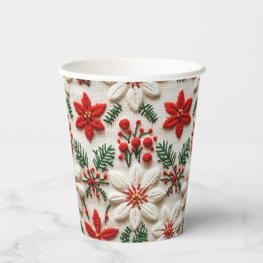 Elegant Kerst Party Rode Bloemen Papier Cup Papieren Bekers (Achterkant)