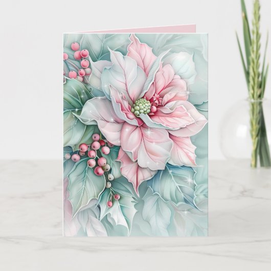 Elegant kerst Poinsettia Floral Feestdagen Kaart (Voorkant)
