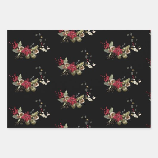 Elegant kerst Poinsettia Holly Eucalyptus Pine Inpakpapier Vel (Voorkant 2)
