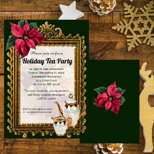 Elegant kerst Pointsettia Tea Party Invitation Kaart