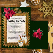 Elegant kerst Pointsettia Tea Party Invitation Kaart