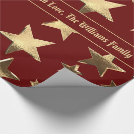 Elegant Kerst Rode en Gouden Sterren Patroon Cadeaupapier