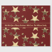 Elegant Kerst Rode en Gouden Sterren Patroon Cadeaupapier (Vlak)