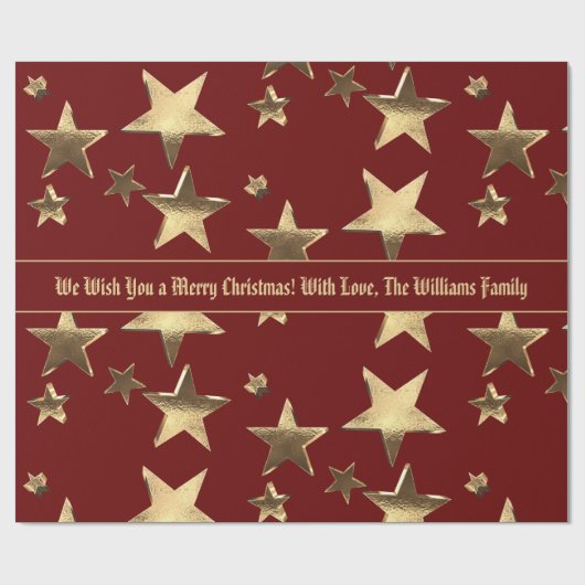 Elegant Kerst Rode en Gouden Sterren Patroon Cadeaupapier (Vlak)