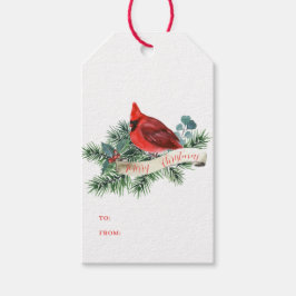 Elegant Kerst Rode Kardinaal Pine Botanisch Cadeaulabel