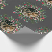 Elegant Kerst Ronde Lijst met Foto Grijs Cadeaupapier (Hoek)