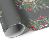 Elegant Kerst Ronde Lijst met Foto Grijs Cadeaupapier (Rol Hoek)