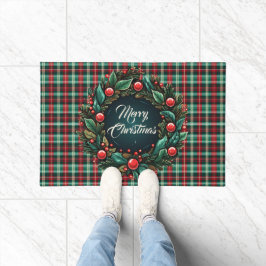 Elegant Kerst Rood en Groen Plaid Deurmat
