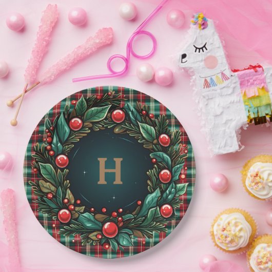 Elegant Kerst Rood en Groen Plaid Papieren Bordje (Feest)