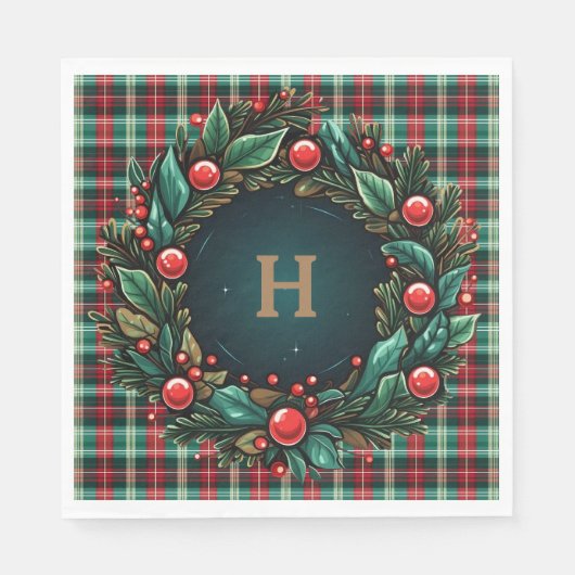 Elegant Kerst Rood en Groen Plaid Servet (Voorkant)