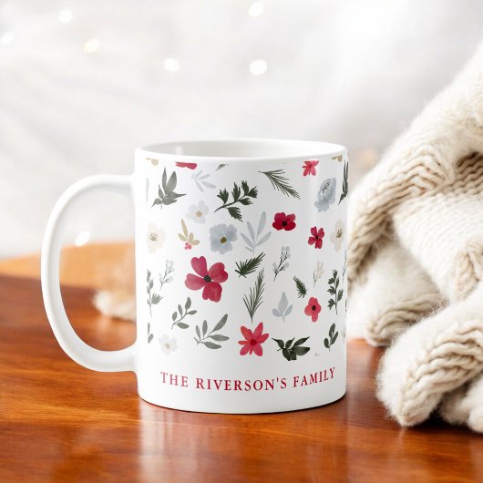 Elegant Kerst Rood Groen bloemenpatroon Koffiemok