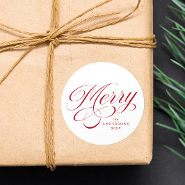 Elegant Kerst Rood Kalligrafie Schrift Vakantiedag Ronde Sticker