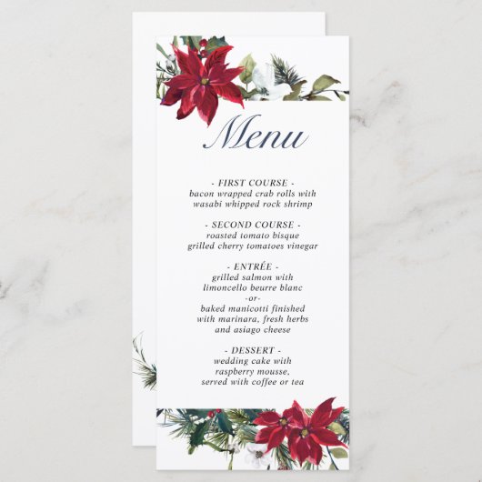 Elegant Kerst Rood Poinsettia Bruiloft Diner Me Menu (Voorkant / Achterkant)