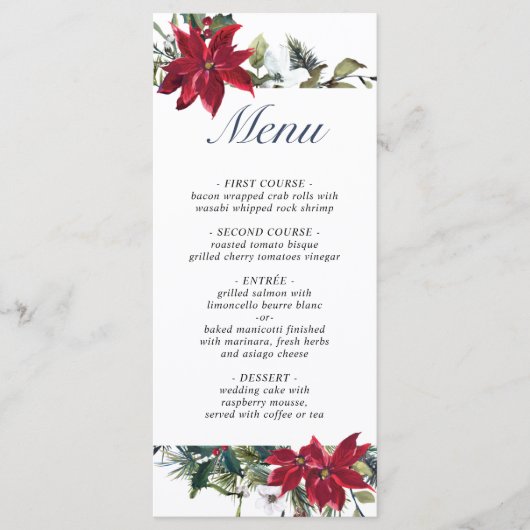 Elegant Kerst Rood Poinsettia Bruiloft Diner Me Menu (Voorkant)