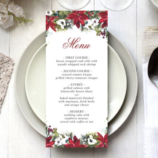 Elegant Kerst Rood Poinsettia Bruiloft Diner Me Menu