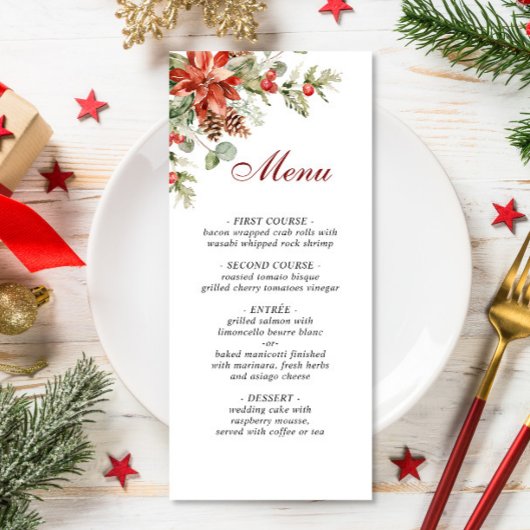 Elegant Kerst Rood Poinsettia Bruiloft Diner Me Menu