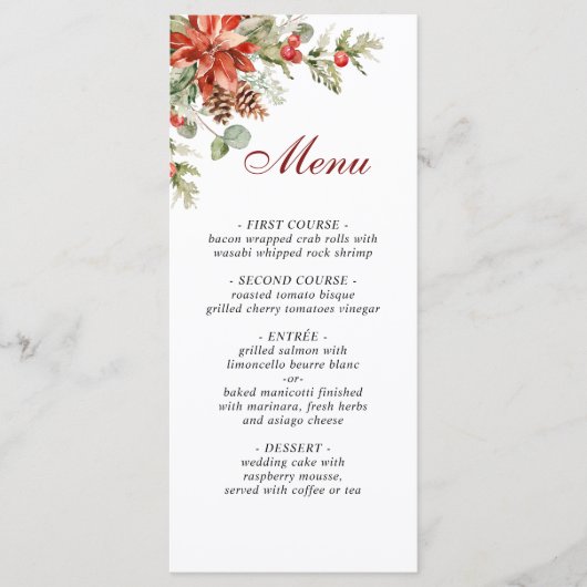 Elegant Kerst Rood Poinsettia Bruiloft Diner Me Menu (Voorkant)