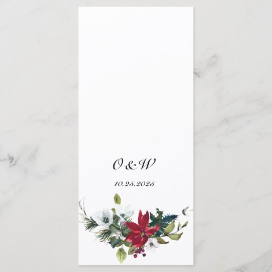 Elegant Kerst Rood Poinsettia Bruiloft Diner Menu (Achterkant)