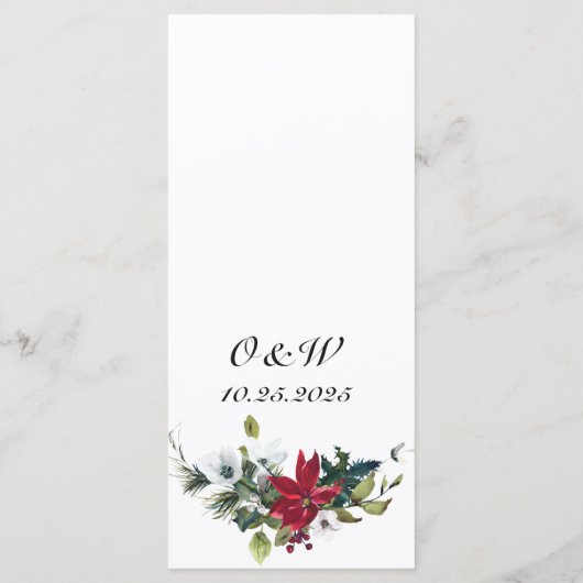 Elegant Kerst Rood Poinsettia Bruiloft Diner Menu (Achterkant)