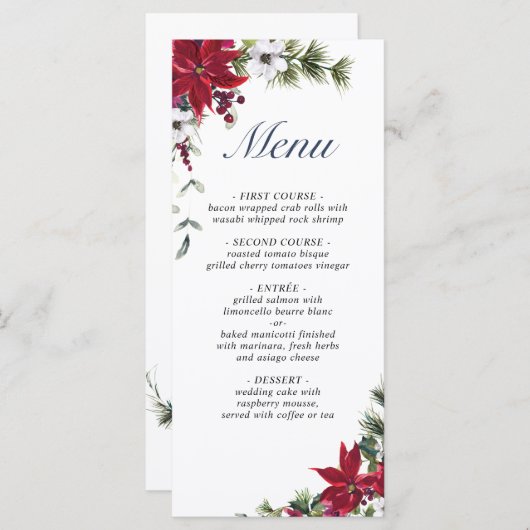 Elegant Kerst Rood Poinsettia Bruiloft Diner Menu (Voorkant / Achterkant)