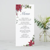 Elegant Kerst Rood Poinsettia Bruiloft Diner Menu (Staand voorkant)