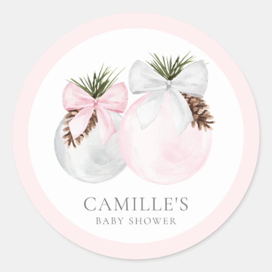 Elegant Kerst Roze Meisje Baby shower Ronde Sticker (Voorkant)