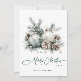 Elegant Kerst Sage Groene Ornament Wenskaart Feestdagenkaart