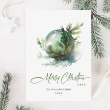 Elegant Kerst Sage Groene Ornament Wenskaart