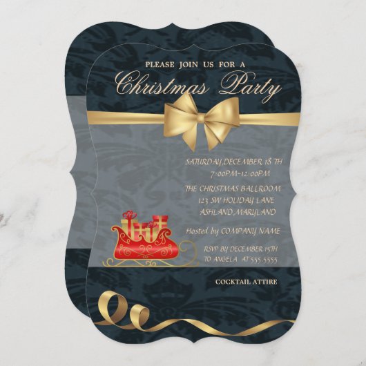 Elegant Kerst slee, Boog, Kerstfeest Kaart (Voorkant / Achterkant)