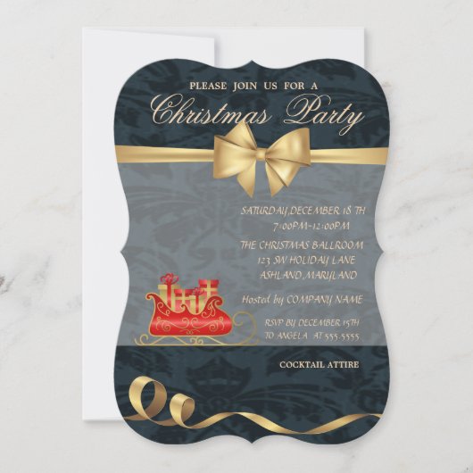 Elegant Kerst slee, Boog, Kerstfeest Kaart (Voorkant)